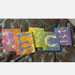 Original Art 10x40in 5pc Abstract Peace Painting A